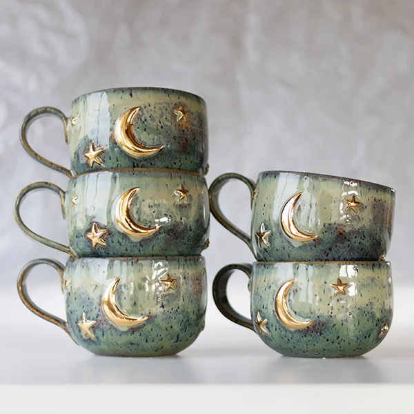 Altın Ay ve Yıldızlı Stoneware Kupa - mug - 06