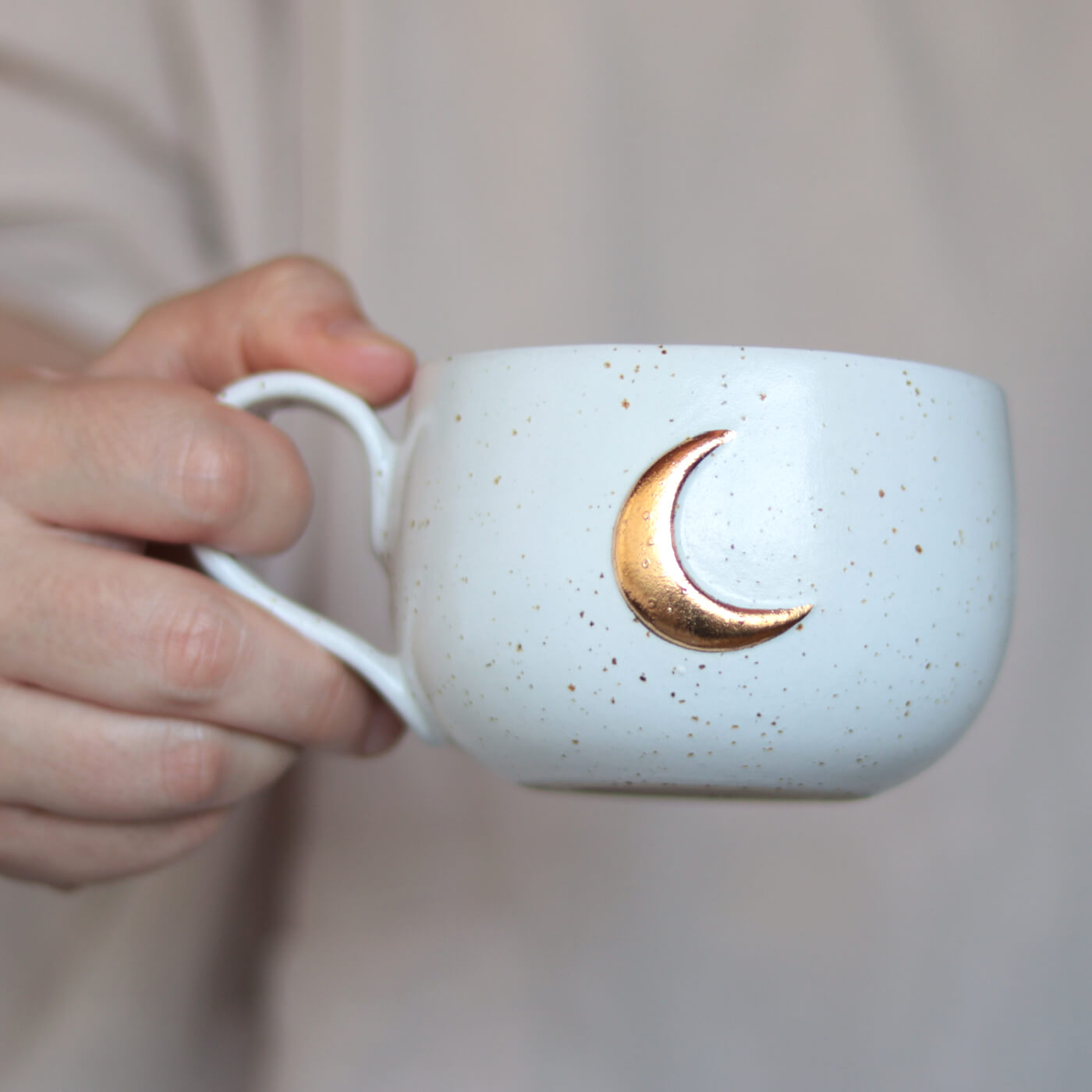 Kupa Bardak - Altın Aylı Beyaz Mug - seymaates