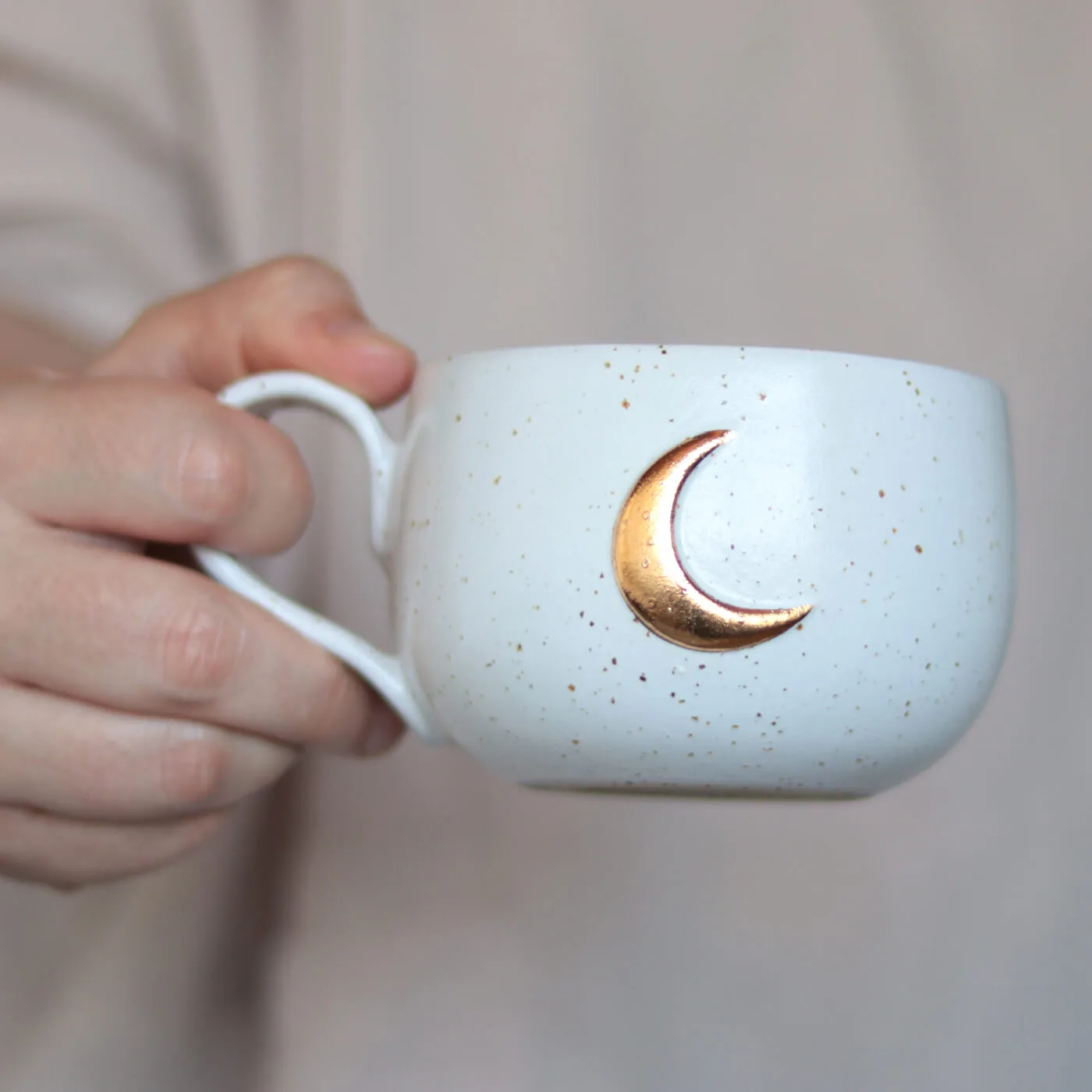 Kupa Bardak - Altın Aylı Beyaz Mug - seymaates