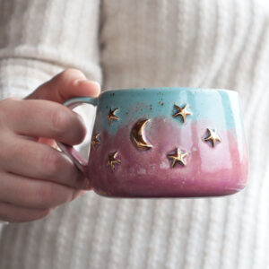 ay ve yıldızlar el yapımı seramik kupa - mug- 03