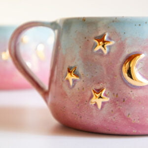 ay ve yıldızlar el yapımı seramik kupa - mug- 09