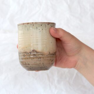 Pottery-ceramic-beige-brown-mug-stonewware-no-handle-2