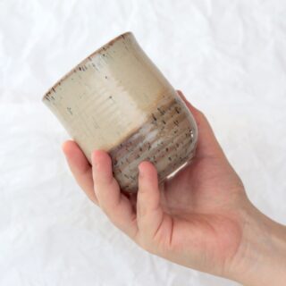 Pottery-ceramic-beige-brown-mug-stonewware-no-handle-3