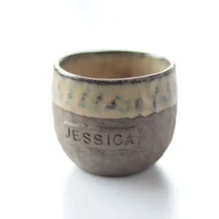 Personalized handmade espresso cup with custom name stamp, stoneware, made in Istanbul